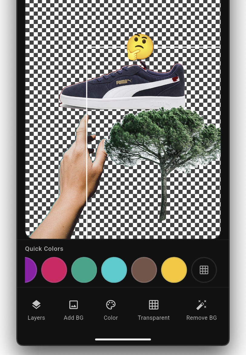 Open Canvas app interface showing image editing with background removal, layers, and canvas tools